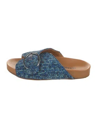 Pre-owned Robert Clergerie Raffia Patterned Slides In Blue