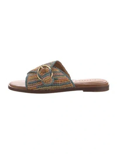 Pre-owned Robert Clergerie Raffia Patterned Slides In Brown