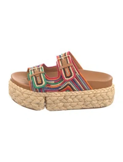 Pre-owned Robert Clergerie Raffia Patterned Slides In Neutral