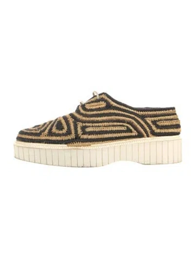 Pre-owned Robert Clergerie Raffia Printed Sneakers In Neutral