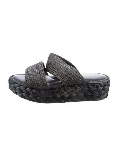 Pre-owned Robert Clergerie Raffia Slides In Black