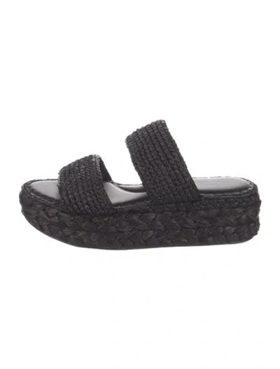 Pre-owned Robert Clergerie Raffia Slides In Black