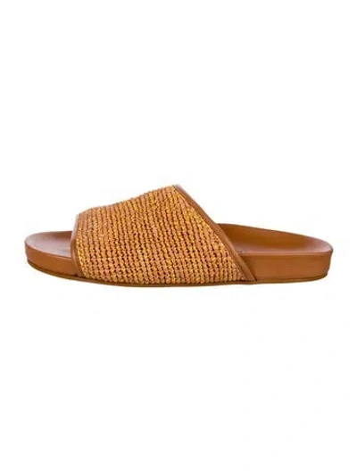 Pre-owned Robert Clergerie Raffia Slides W/ Tags In Brown