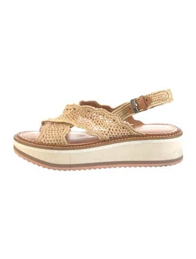 Pre-owned Robert Clergerie Raffia Slingback Sandals In Neutral