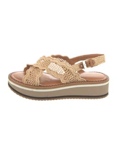 Pre-owned Robert Clergerie Raffia Slingback Sandals In Neutral