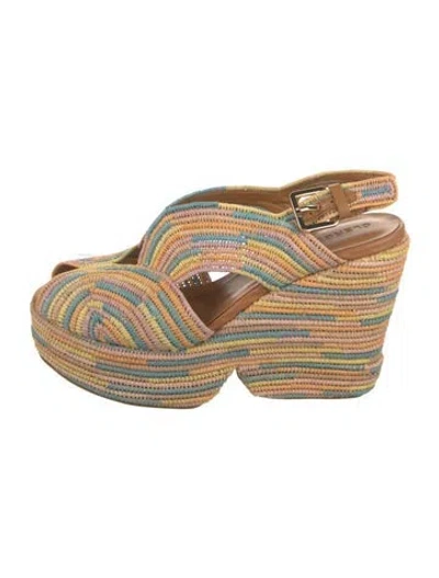 Pre-owned Robert Clergerie Raffia Striped Pumps In Blue