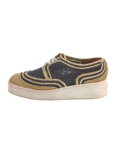 Pre-owned Robert Clergerie Raffia Striped Sneakers In Blue/neutrals
