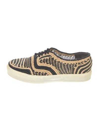Pre-owned Robert Clergerie Raffia Striped Sneakers In Brown/neutrals