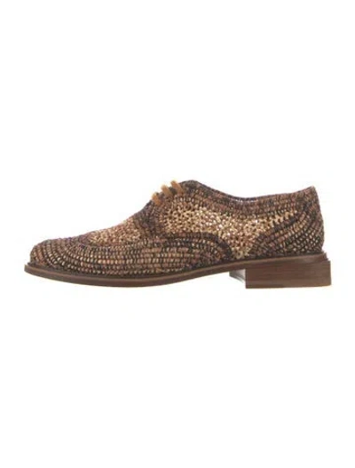 Pre-owned Robert Clergerie Raffia Tweed Pattern Oxfords In Brown