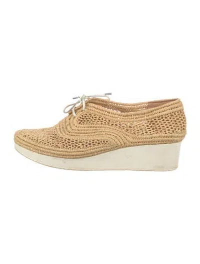 Pre-owned Robert Clergerie Raffia Wedge Sneakers In Neutral