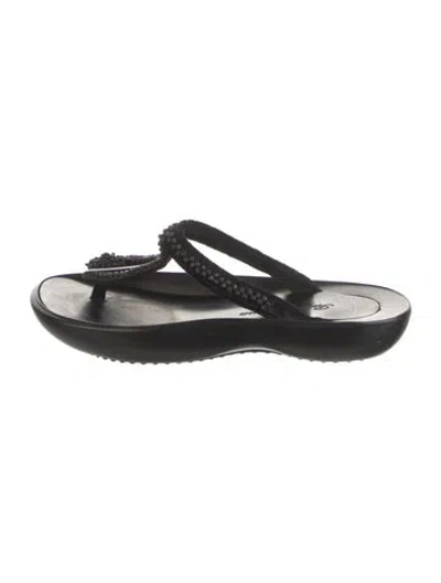 Pre-owned Robert Clergerie Rubber Beaded Accents Slides In Black
