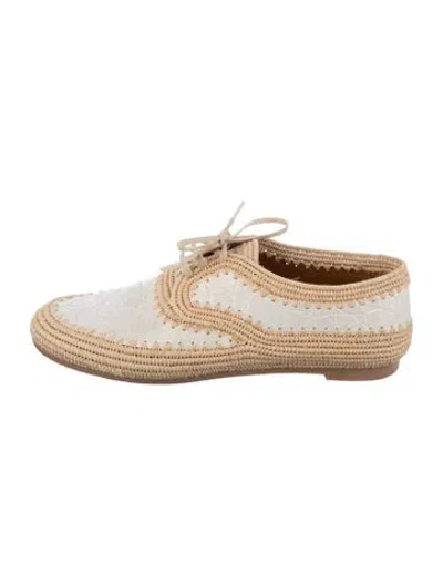 Pre-owned Robert Clergerie Straw Animal Print Oxfords In Neutrals