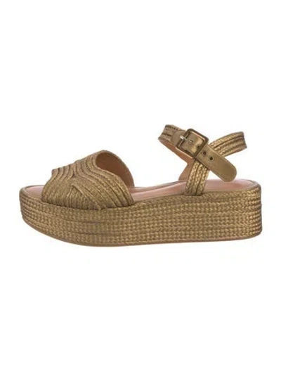 Pre-owned Robert Clergerie Straw Braided Accents Slides In Gold
