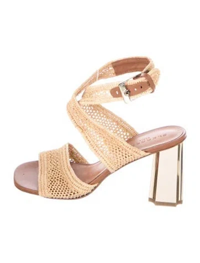 Pre-owned Robert Clergerie Straw Colorblock Pattern Slingback Sandals In Neutral