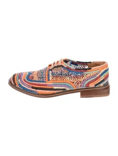 Pre-owned Robert Clergerie Straw Patterned Flats In Blue/green/pink