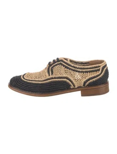 Pre-owned Robert Clergerie Straw Patterned Oxfords In Black/neutrals