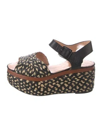 Pre-owned Robert Clergerie Straw Patterned Sandals In Black