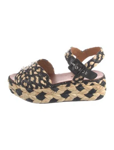 Pre-owned Robert Clergerie Straw Patterned Sandals In Black/neutrals