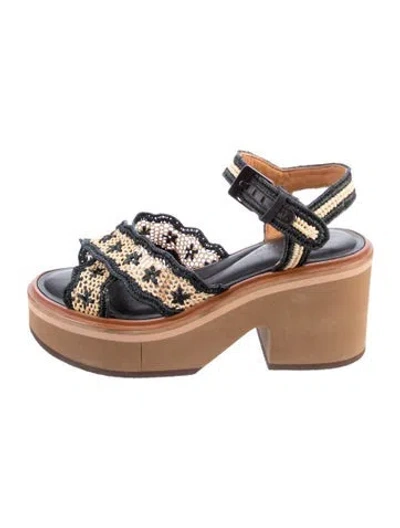 Pre-owned Robert Clergerie Straw Patterned Slingback Sandals In Neutral