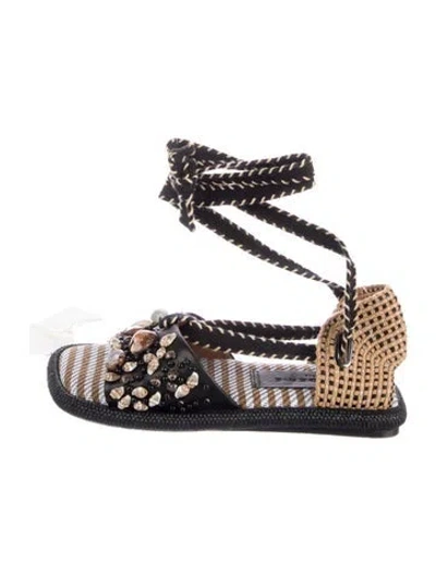 Pre-owned Robert Clergerie Straw Printed Gladiator Sandals In Black