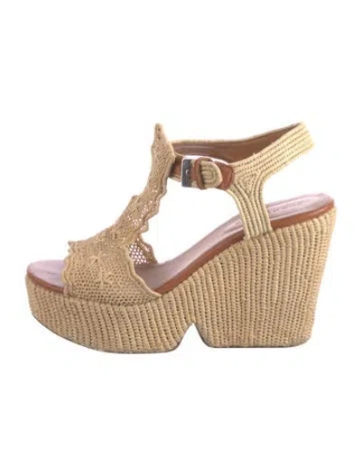 Pre-owned Robert Clergerie Straw T-strap Sandals In Neutral