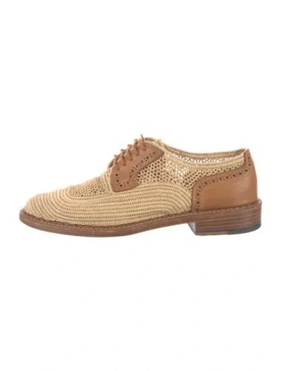 Pre-owned Robert Clergerie Straw Whipstitch Trim Oxfords In Neutral