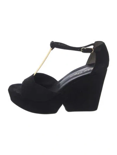 Pre-owned Robert Clergerie Suede Chain-link Accents Sandals In Black