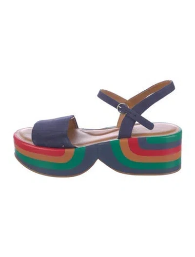 Pre-owned Robert Clergerie Suede Colorblock Pattern Sandals In Blue