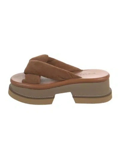 Pre-owned Robert Clergerie Suede Colorblock Pattern Slides In Brown
