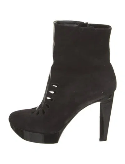 Pre-owned Robert Clergerie Suede Cutout Accent Boots In Black