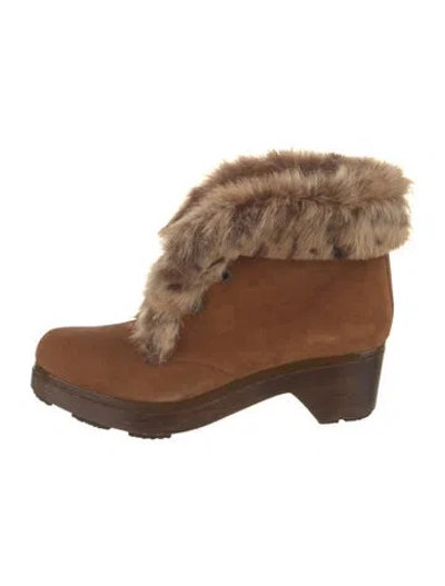 Pre-owned Robert Clergerie Suede Fur Trim Lace-up Boots In Neutral