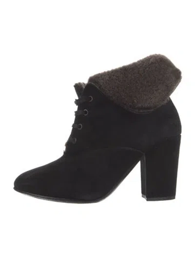 Pre-owned Robert Clergerie Suede Lace-up Boots In Black