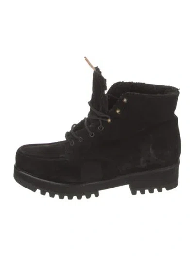 Pre-owned Robert Clergerie Suede Lace-up Boots In Black