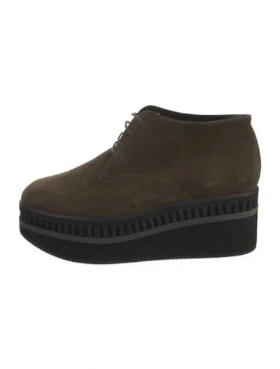 Pre-owned Robert Clergerie Suede Lace-up Boots In Green