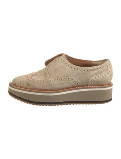 Pre-owned Robert Clergerie Suede Lasercut Accents Espadrille Sneakers In Neutral