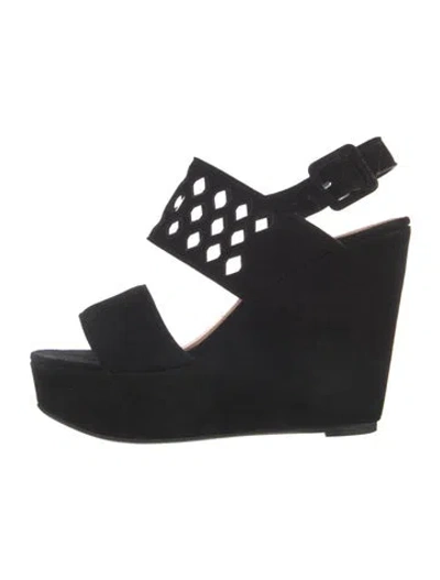 Pre-owned Robert Clergerie Suede Lasercut Accents Sandals In Black