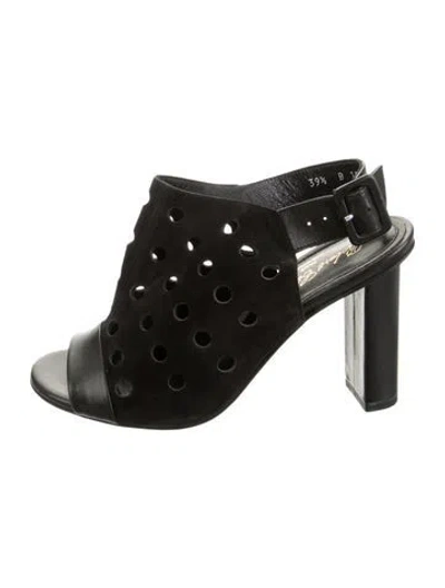 Pre-owned Robert Clergerie Suede Lasercut Accents Sandals W/ Tags In Black