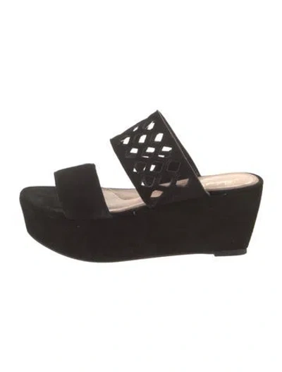 Pre-owned Robert Clergerie Suede Lasercut Accents Slides In Black