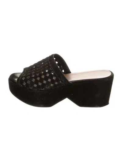 Pre-owned Robert Clergerie Suede Lasercut Accents Slides In Black