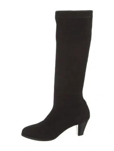 Pre-owned Robert Clergerie Suede Leather Trim Embellishment Boots In Black