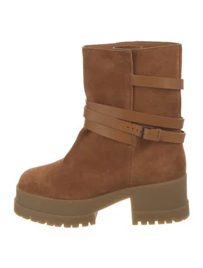 Pre-owned Robert Clergerie Suede Moto Boots In Brown