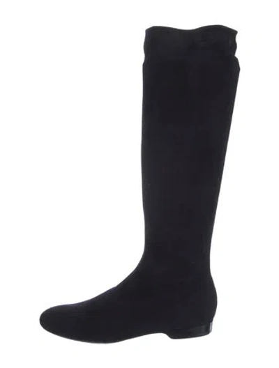 Pre-owned Robert Clergerie Suede Riding Boots In Black
