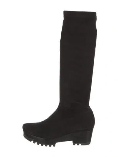 Pre-owned Robert Clergerie Suede Sock Boots In Black