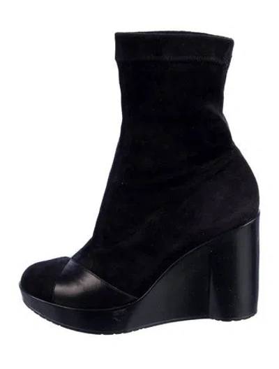 Pre-owned Robert Clergerie Suede Sock Boots In Black