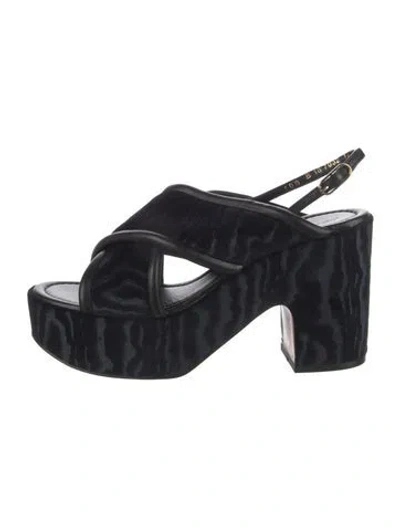 Pre-owned Robert Clergerie Velvet Animal Print Sandals In Blue