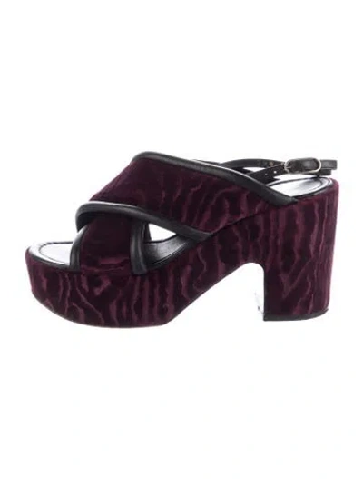Pre-owned Robert Clergerie Velvet Animal Print Sandals In Purple
