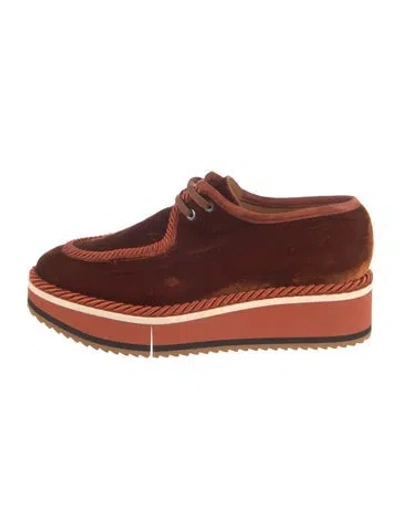 Pre-owned Robert Clergerie Velvet Colorblock Pattern Oxfords In Orange