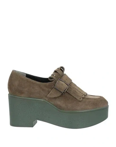 Robert Clergerie Woman Loafers Military Green Size 6.5 Leather