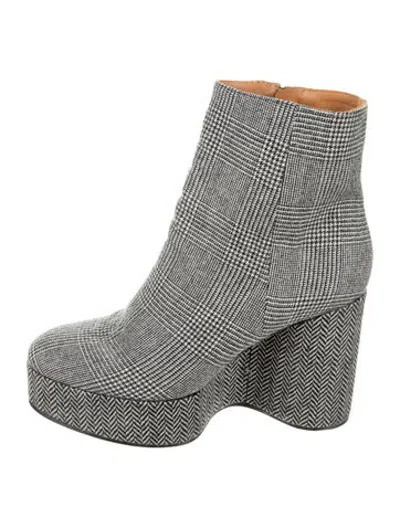 Pre-owned Robert Clergerie Wool Plaid Print Boots In Black
