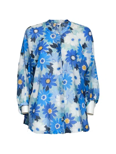 Robert Friedman Adryl Floral-print Puff-sleeve Shirt In Blue